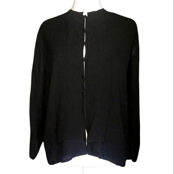 Eileen Fisher Black Long Sleeve Button Up 100% Silk Blouse Top Size Petite Large - Picture 1 of 8